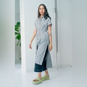 NWT Rujuta Sheth Harper Shirt Dress Flora Black & White Checkerboard - 2XL